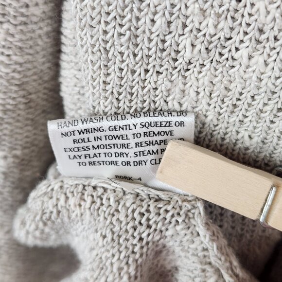 Eileen Fisher Open Front Cardigan Sweater Sz L Linen Blend Beige Knit Drape Hem - Picture 6 of 7